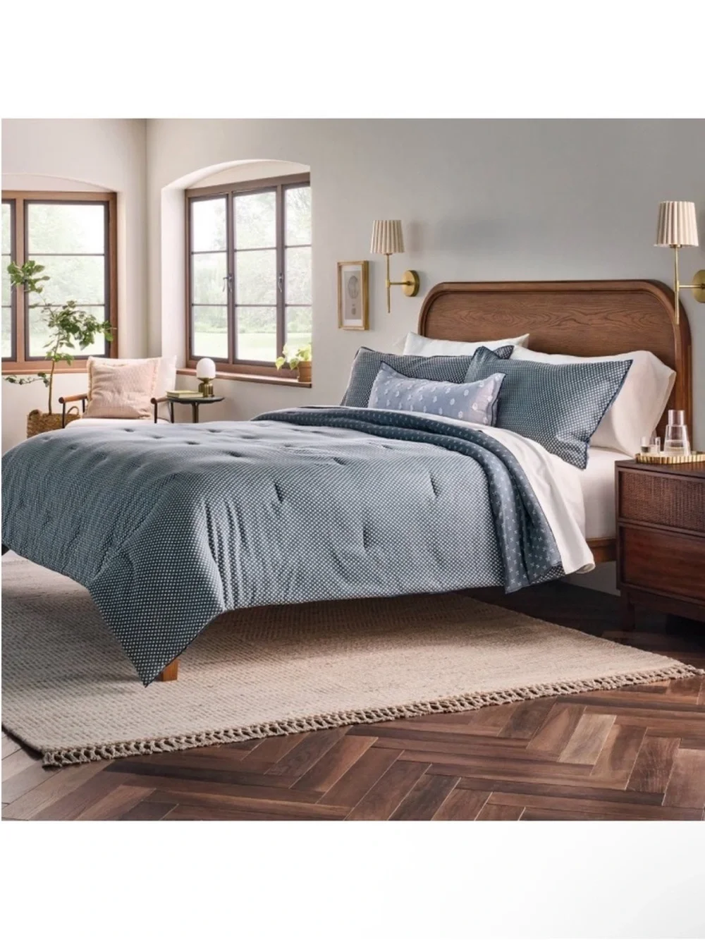 NWT 3pc King Block Pattern Comforter Set Blue - Hearth & Hand with Magnolia